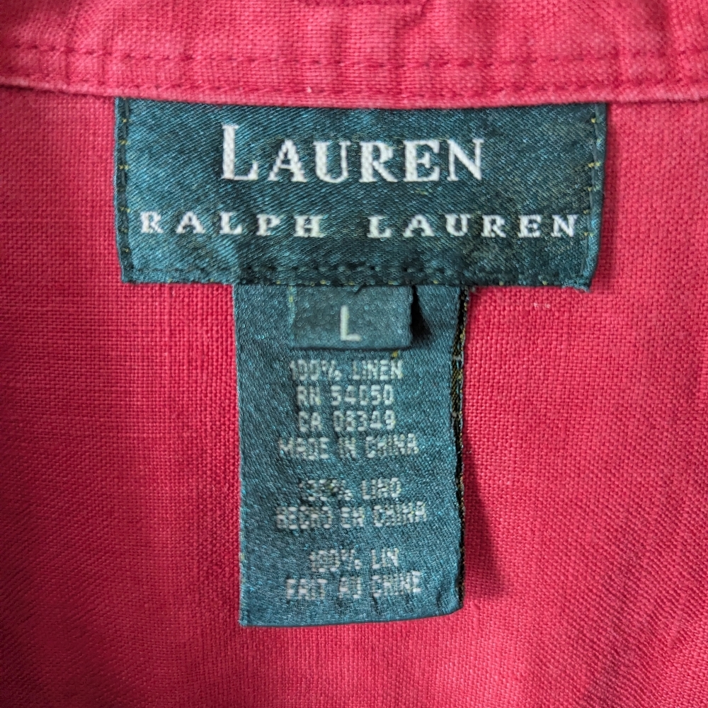 Ralph Lauren Red Linen Button-Front Pintuck Blouse Size Large - Picture 3 of 9